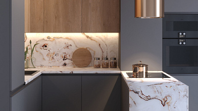 Кухня угловая Графит нубук - Дуб Рустик натуральный 1928